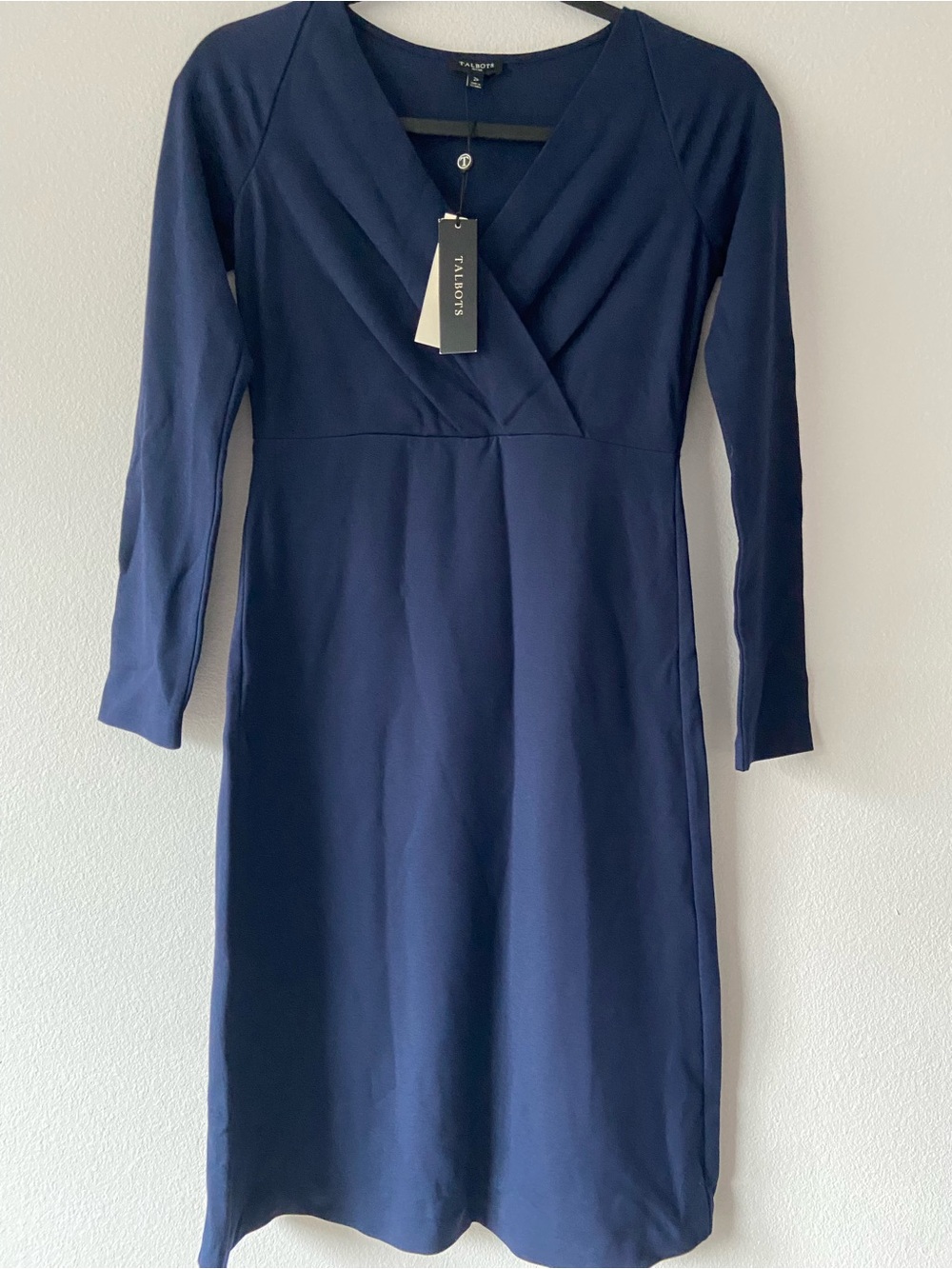 NWT Talbots Petites Navy Blue Wrap V-Neck Long Sleeve Dress 2P